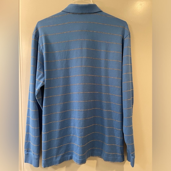 Men’s TURNBURY Long Sleeve Knit Shirt. Blue with small grey stripes. Size M - Picture 2 of 3